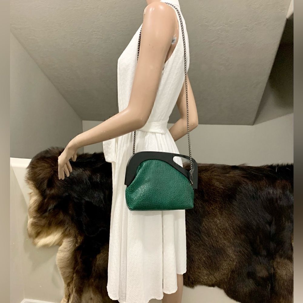 Handmade Genuine Embossed Leather, Wooden Frame Clutch/Crossbody/Evening Bag - Picture 5 of 12
